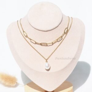 Alternative view of Panlandwoo - Kalung Choker Stainless Wanita Golden Pearl Adjustable