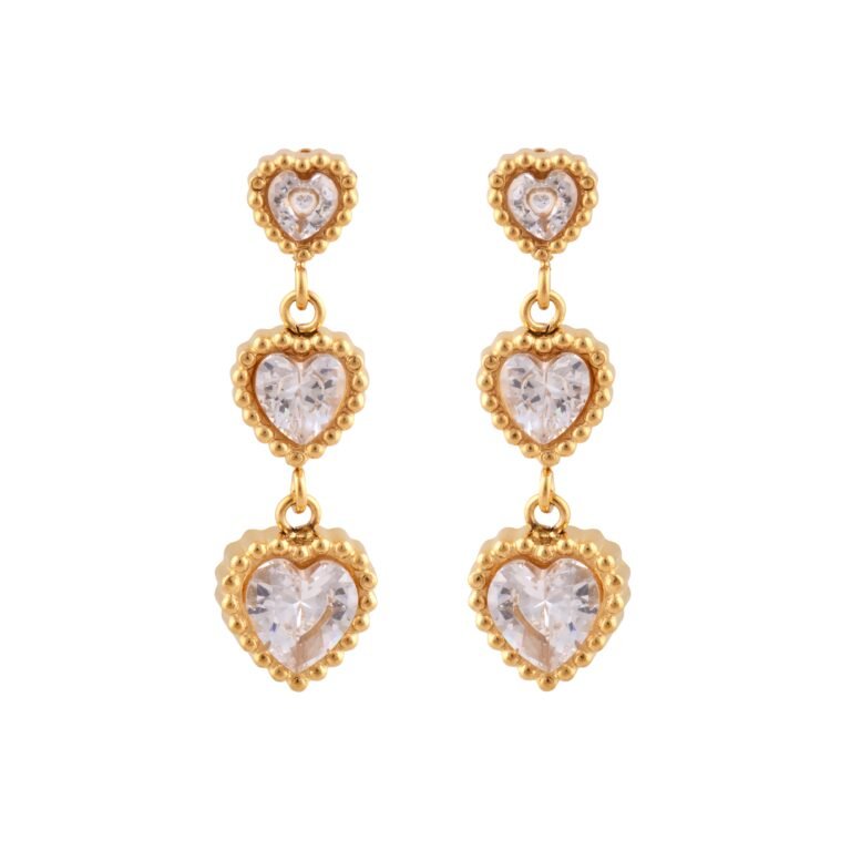 Anting Ursula gold dengan tiga detail hati bertingkat