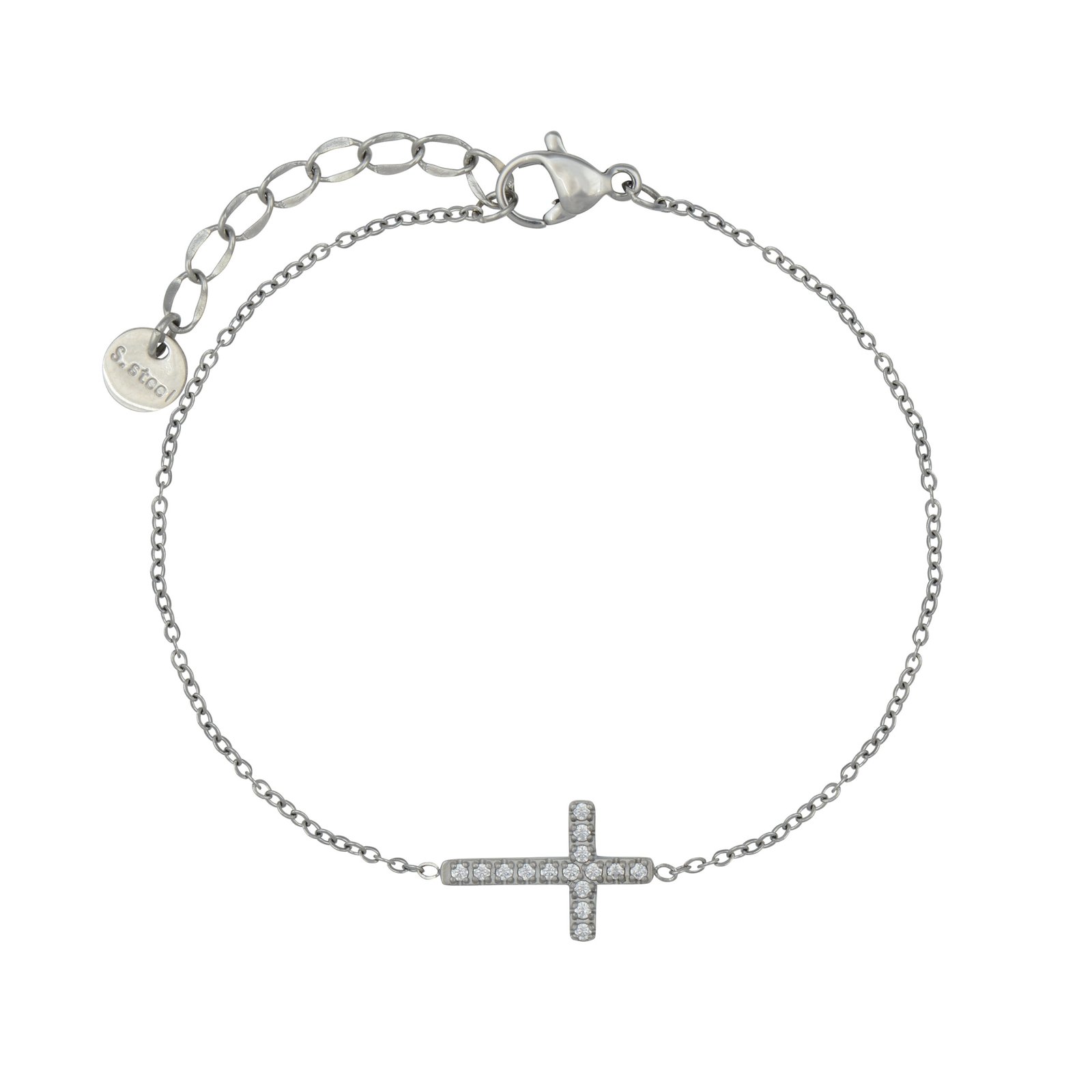 Panlandwoo - Gelang Tangan Stainless Wanita Diamond Cross Adjustable - Gambar 6