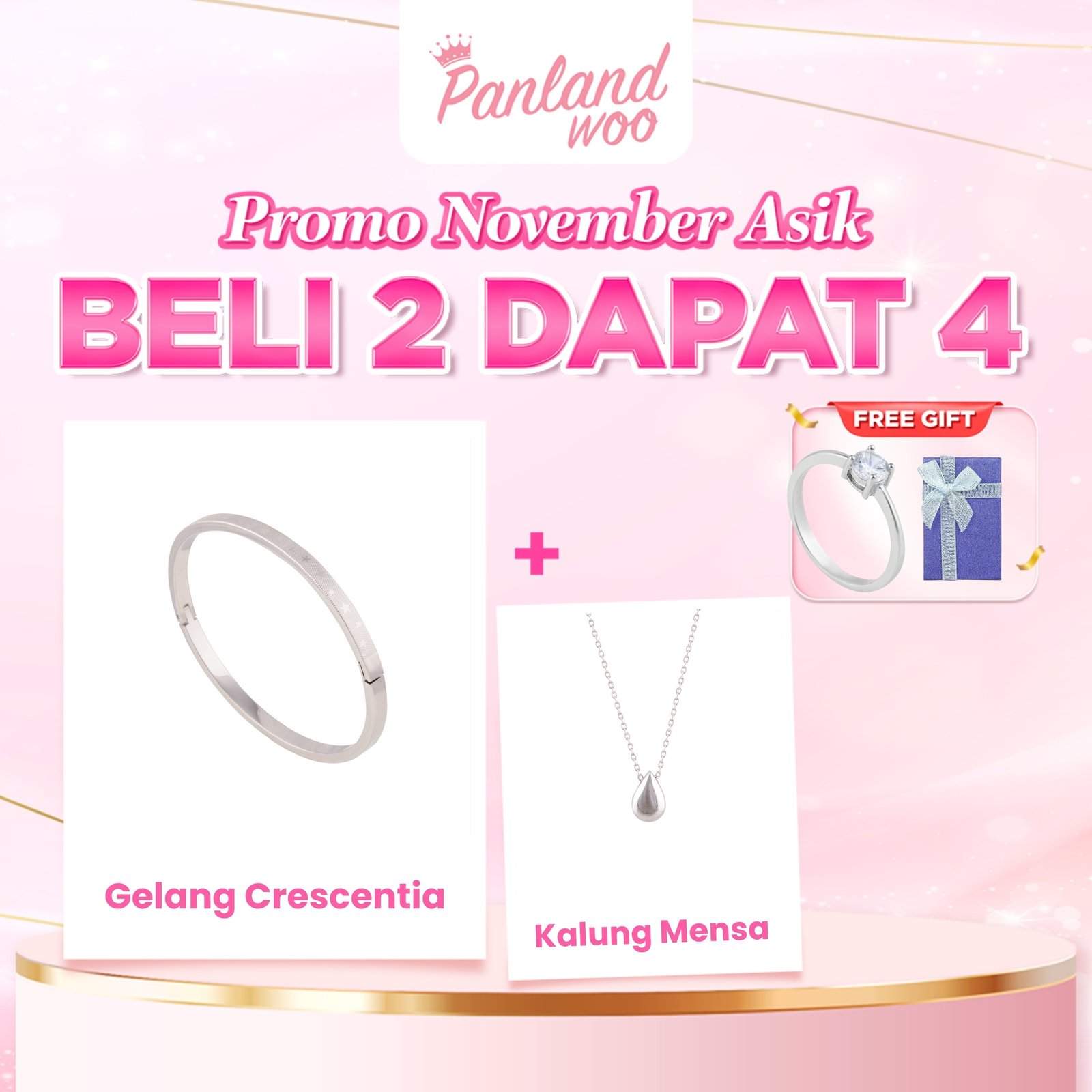Panlandwoo - Promo November Asik - Beli 2 Dapat 4 - Beli Gelang Bangle Crescentia + Kalung Mensa - Free Cincin Emely & Kotak Persegi Panjang - Gambar 7