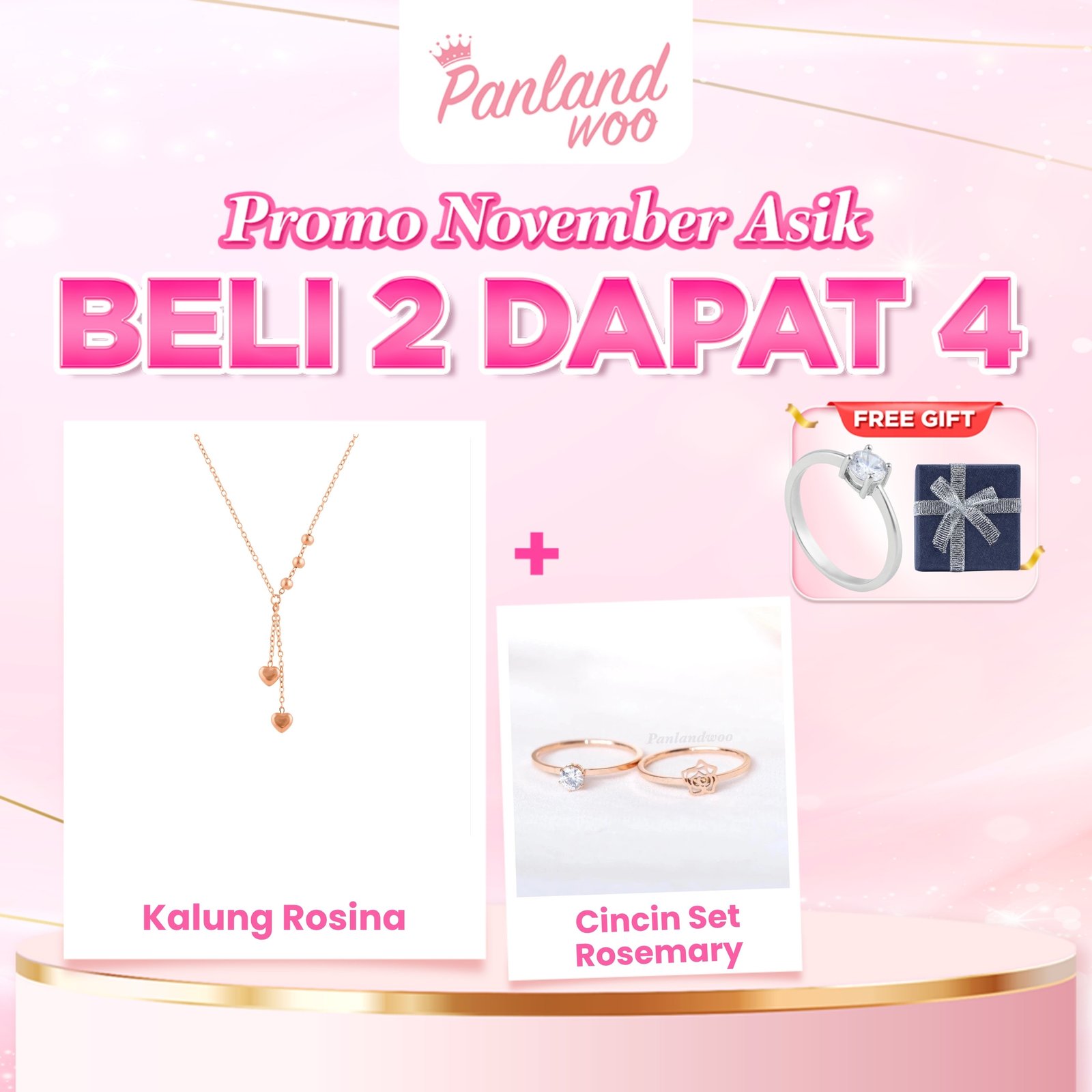 Panlandwoo - Promo November Asik - Beli 2 Dapat 4 - Beli Kalung Rosina + Cincin Set Rosemary - Free Cincin Emely & Kotak Keira - Gambar 4
