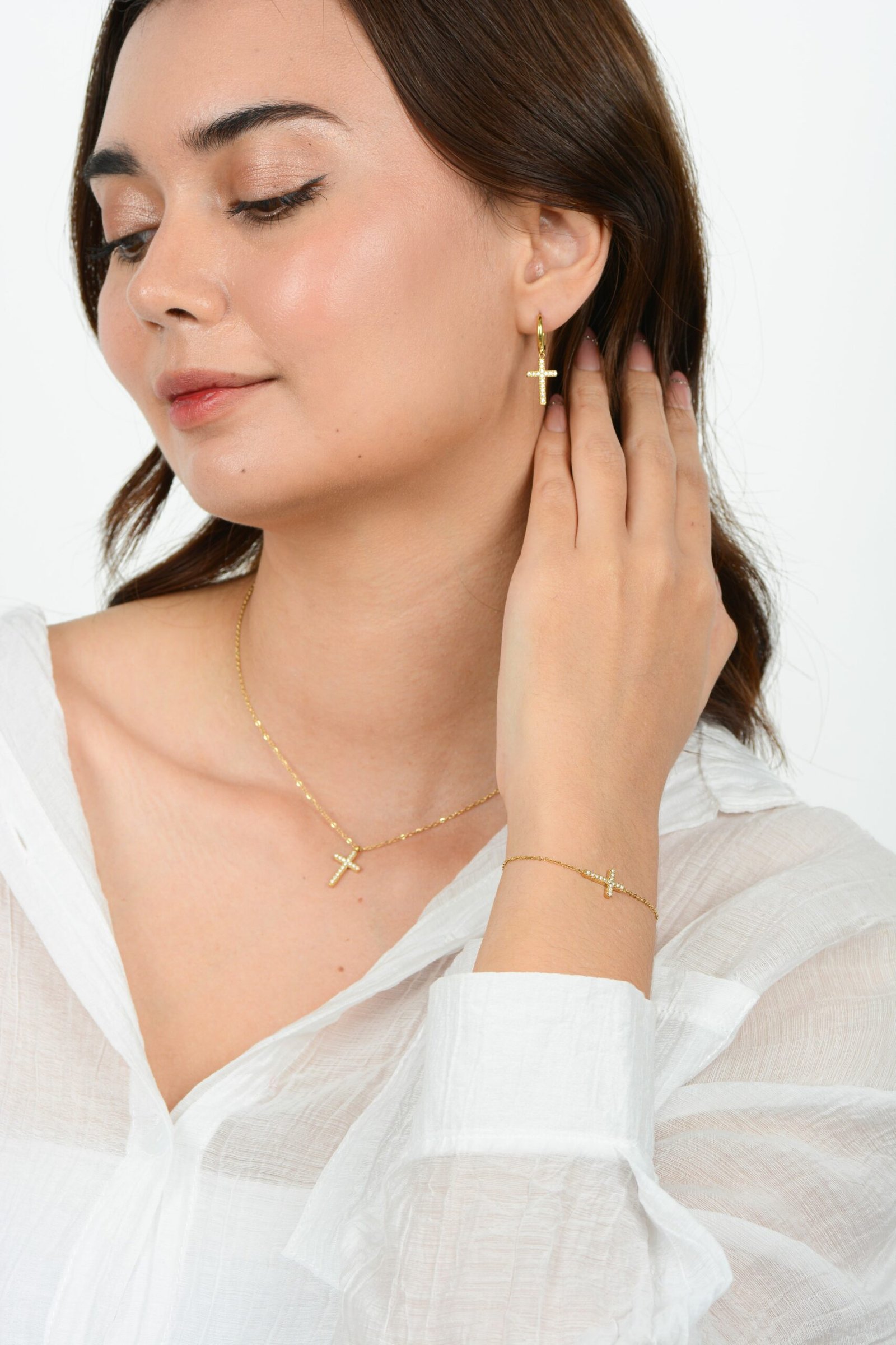 Panlandwoo - Gelang Tangan Stainless Wanita Diamond Cross Adjustable - Gambar 2