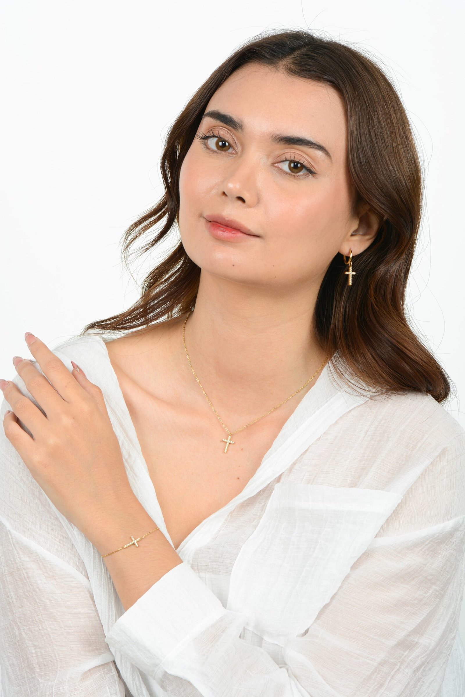 Panlandwoo - Gelang Tangan Stainless Wanita Diamond Cross Adjustable - Gambar 5