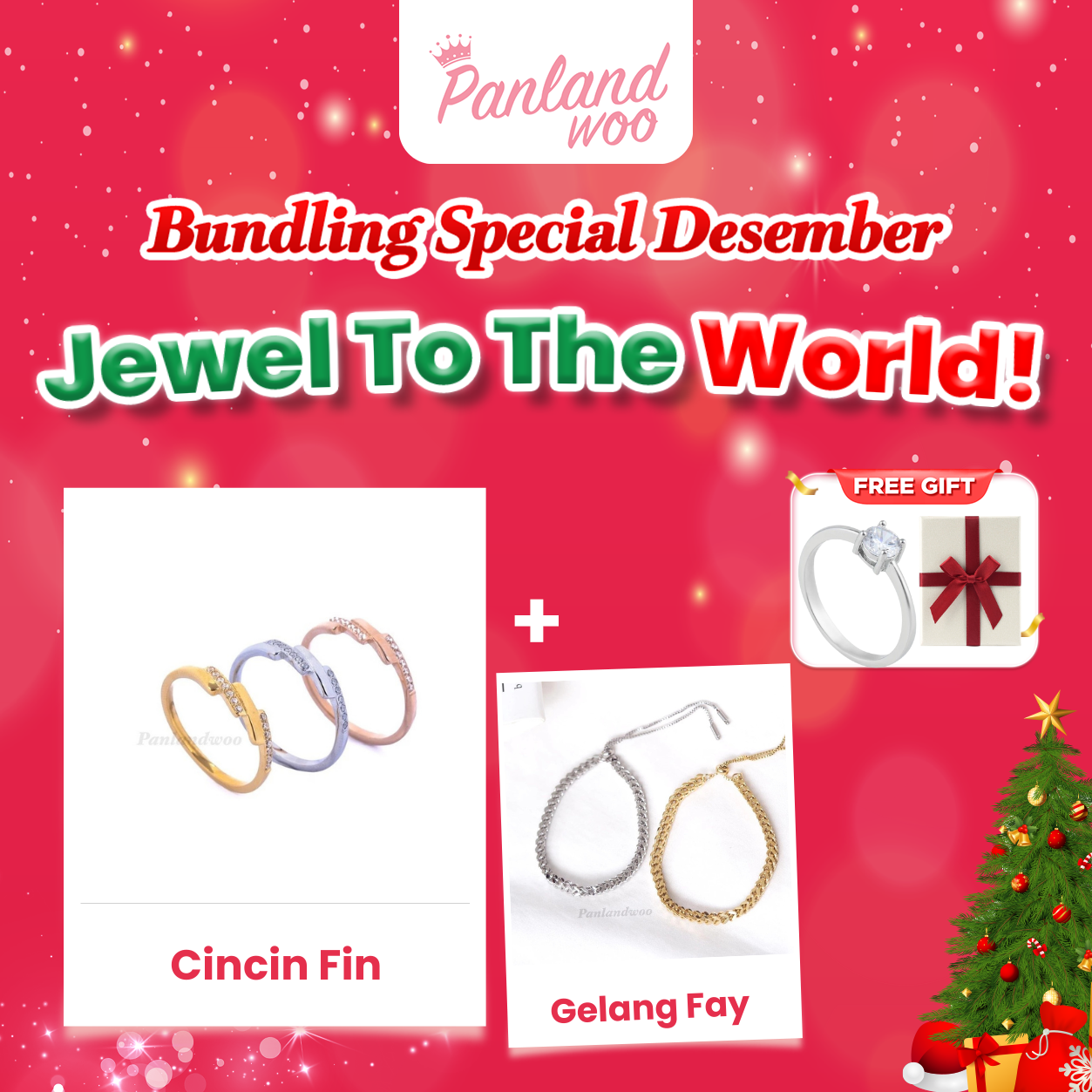 Panlandwoo - Bundling Spesial Desember - Cincin Fin + Gelang Fay + Free Kotak Tinsley & Ciincin Emely