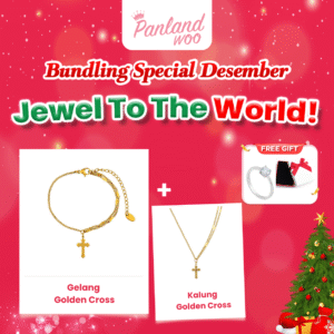 Panlandwoo - Bundling Spesial Desember - Golden Cross Set (Kalung + Gelang) + Free Kotak Medium & Cincin Emely