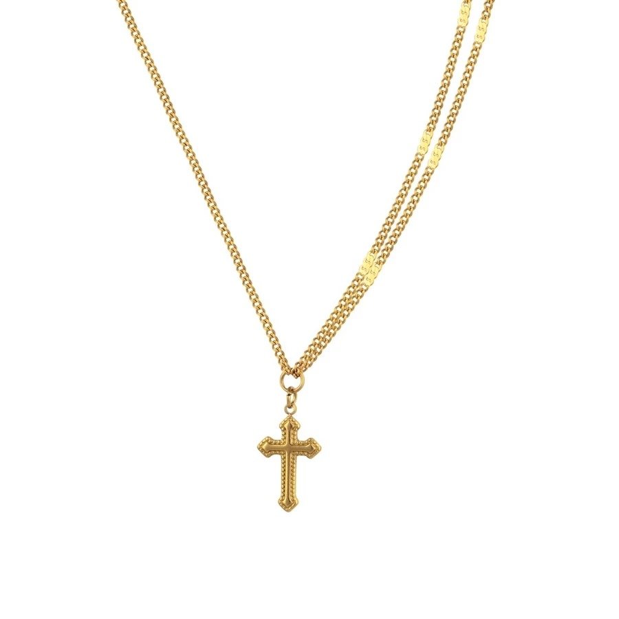 Panlandwoo - Bundling Spesial Desember - Golden Cross Set (Kalung + Gelang) + Free Kotak Medium & Cincin Emely - Gambar 2