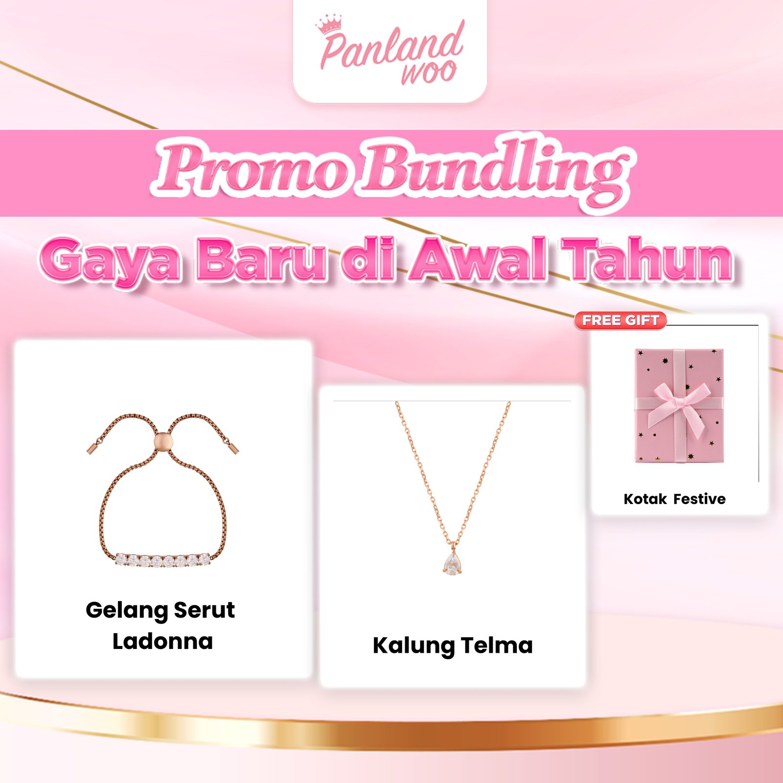 Panlandwoo - Bundling Spesial Januari - Gelang Serut Ladonna + Kalung Telma + Kotak Festive Medium - Gambar 4