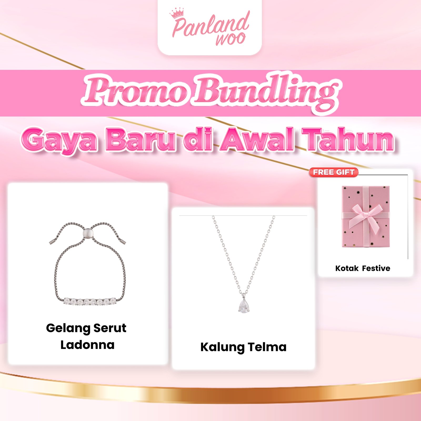 Panlandwoo - Bundling Spesial Januari - Gelang Serut Ladonna + Kalung Telma + Kotak Festive Medium - Gambar 7
