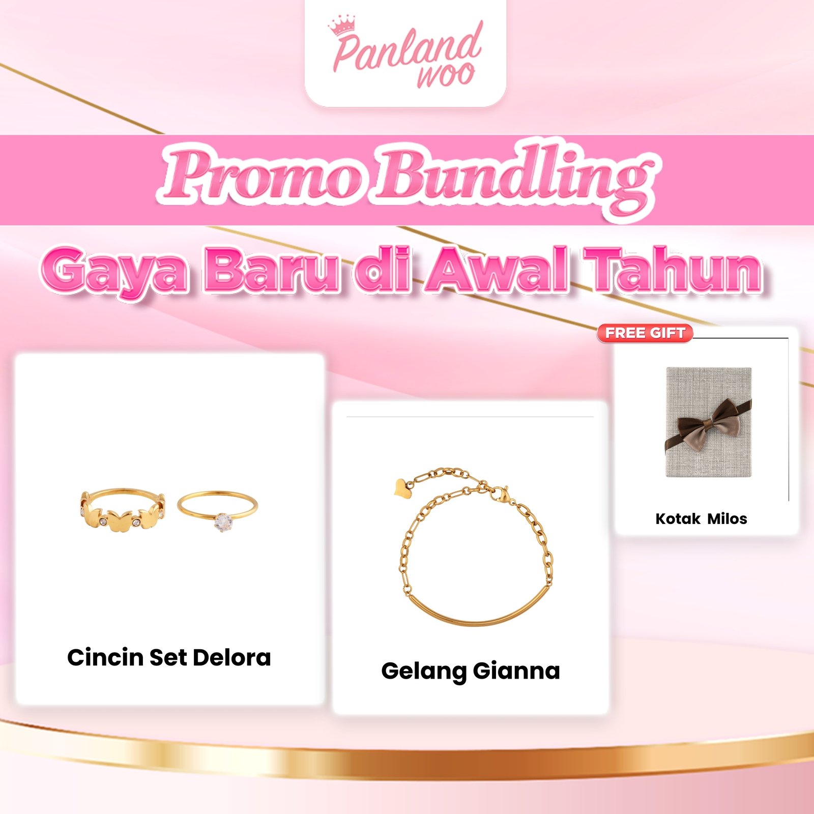 Panlandwoo - Bundling Spesial Januari - Cincin Set Delora + Gelang Tangan Gianna + Kotak Milos Medium - Gambar 6