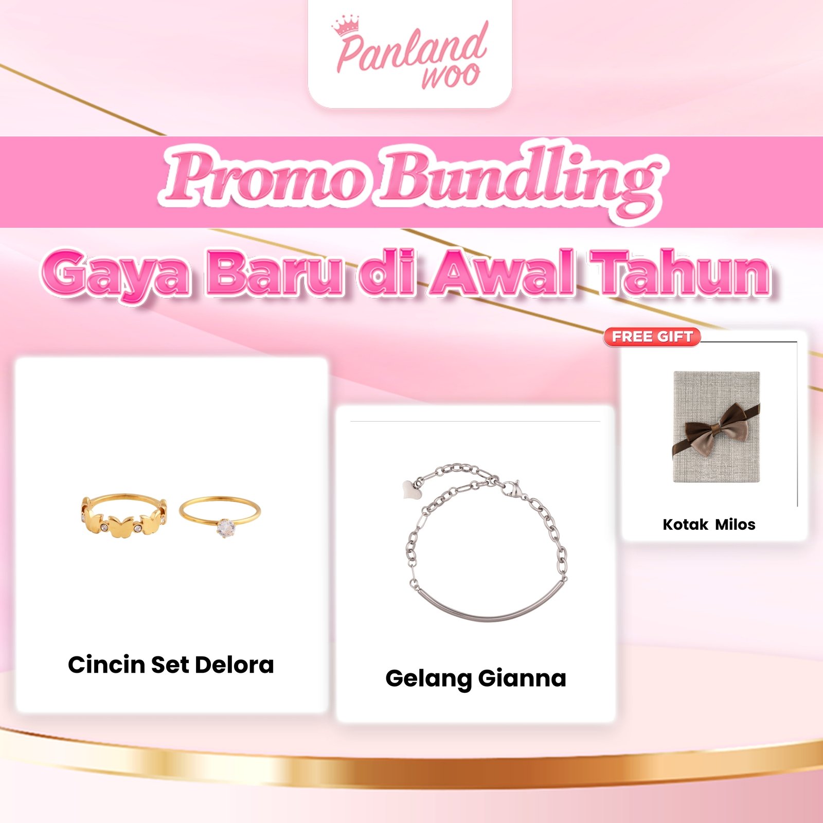 Panlandwoo - Bundling Spesial Januari - Cincin Set Delora + Gelang Tangan Gianna + Kotak Milos Medium