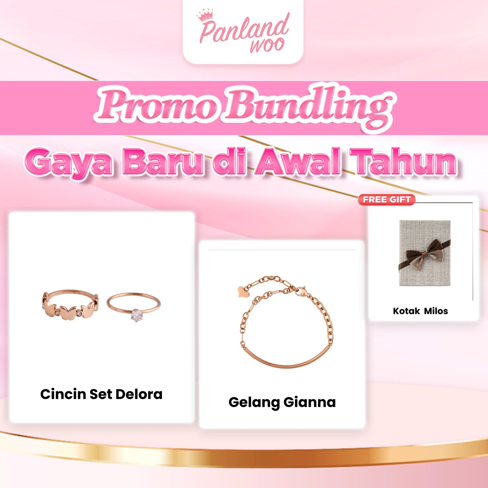 Panlandwoo - Bundling Spesial Januari - Cincin Set Delora + Gelang Tangan Gianna + Kotak Milos Medium - Gambar 9