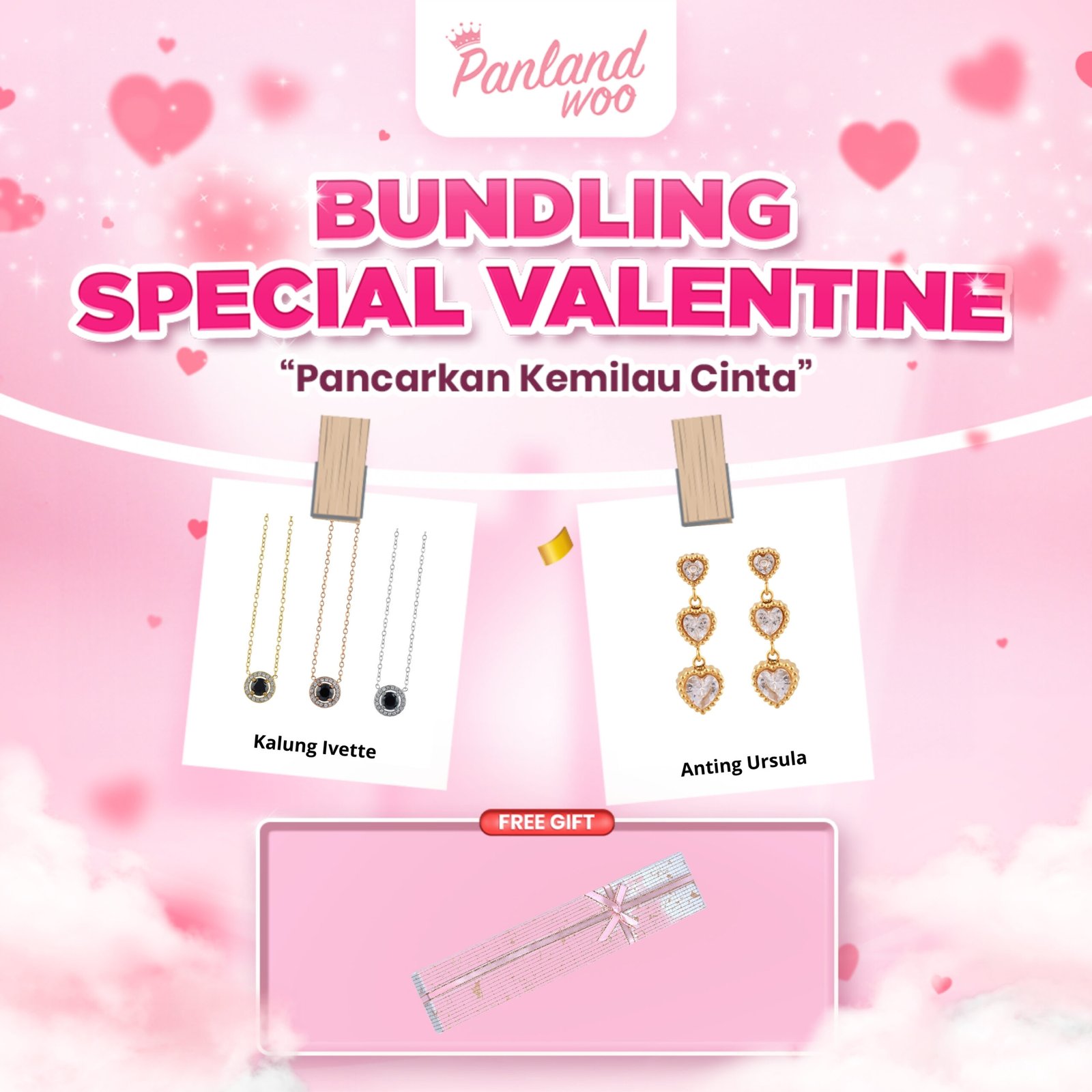 Panlandwoo - Bundling Special Valentine - Kalung Ivette + Anting Ursula + Kotak Jalsa Tall - Gambar 5