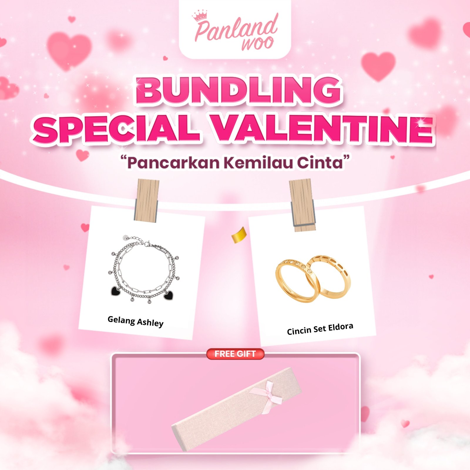 Panlandwoo - Bundling Special Valentine - Gelang Tangan Ashley + Cincin Set Eldora + Kotak Kadian Tall - Gambar 5