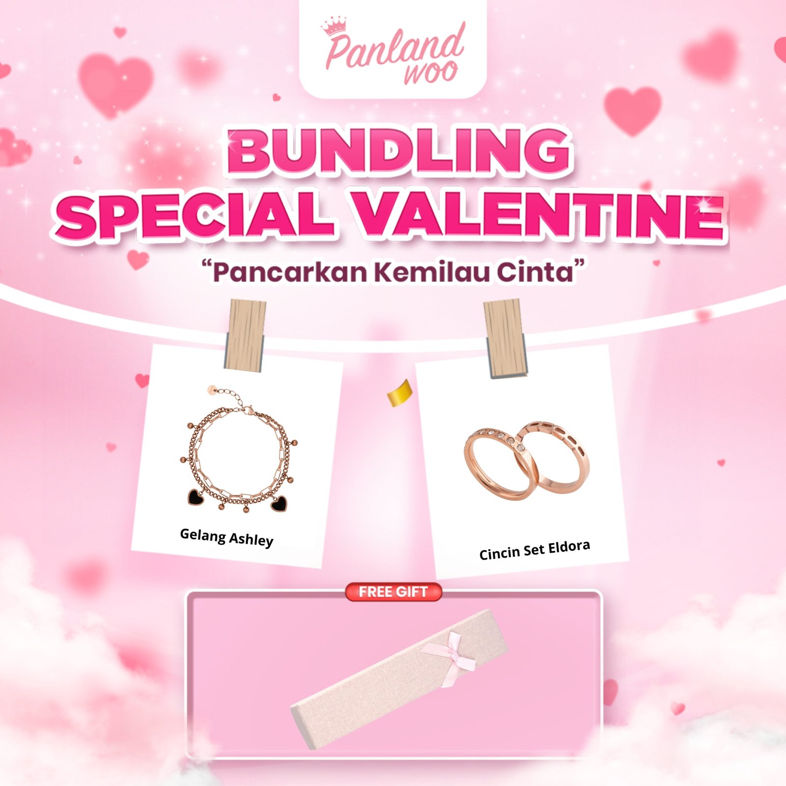 Panlandwoo - Bundling Special Valentine - Gelang Tangan Ashley + Cincin Set Eldora + Kotak Kadian Tall - Gambar 8