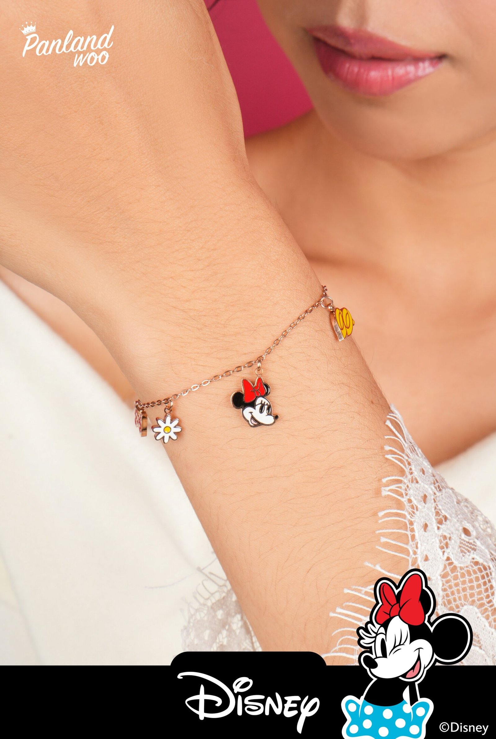 Panlandwoo - Mickey & Minnie Mouse Collection - Gelang Tangan Titanium Wanita Dennison Adjustable - Gambar 5