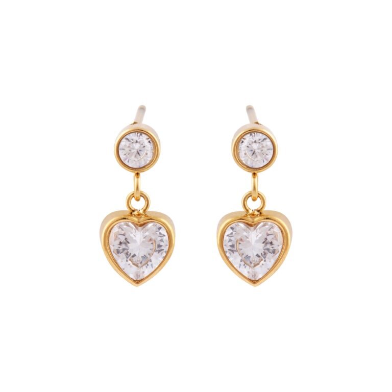 Anting Lacerta gold dengan detail bulat dan hati