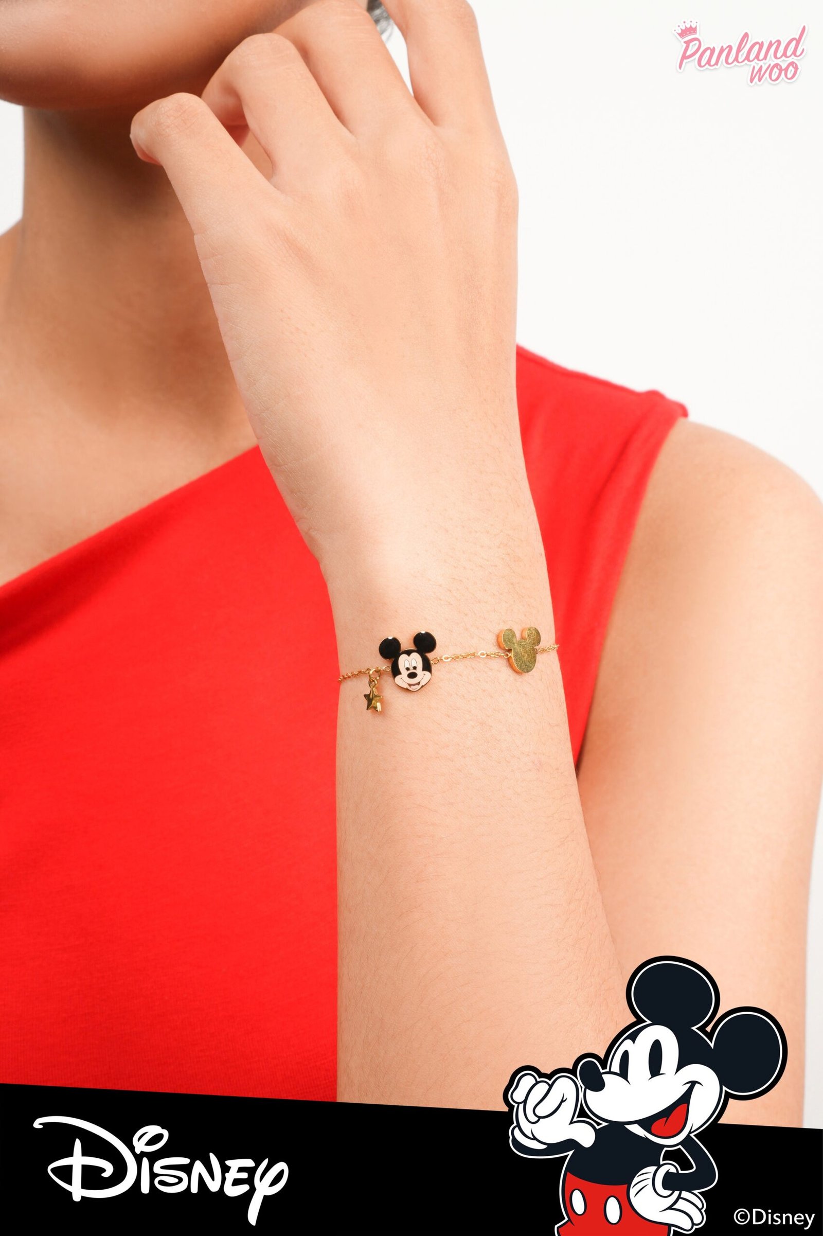 Panlandwoo - Mickey & Minnie Mouse Collection - Gelang Tangan Titanium Wanita Dresden Adjustable - Gambar 3