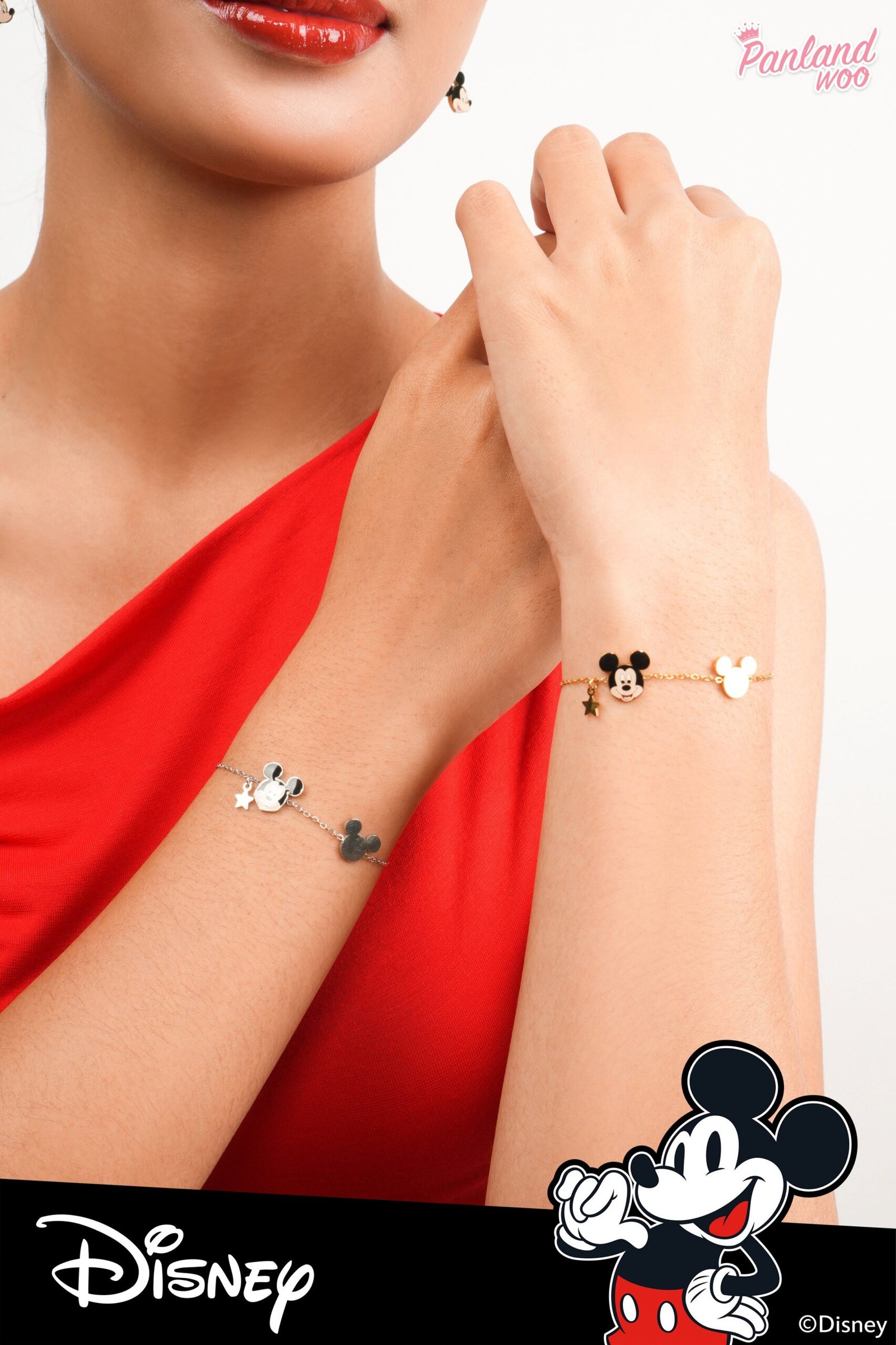 Panlandwoo - Mickey & Minnie Mouse Collection - Gelang Tangan Titanium Wanita Dresden Adjustable - Gambar 4