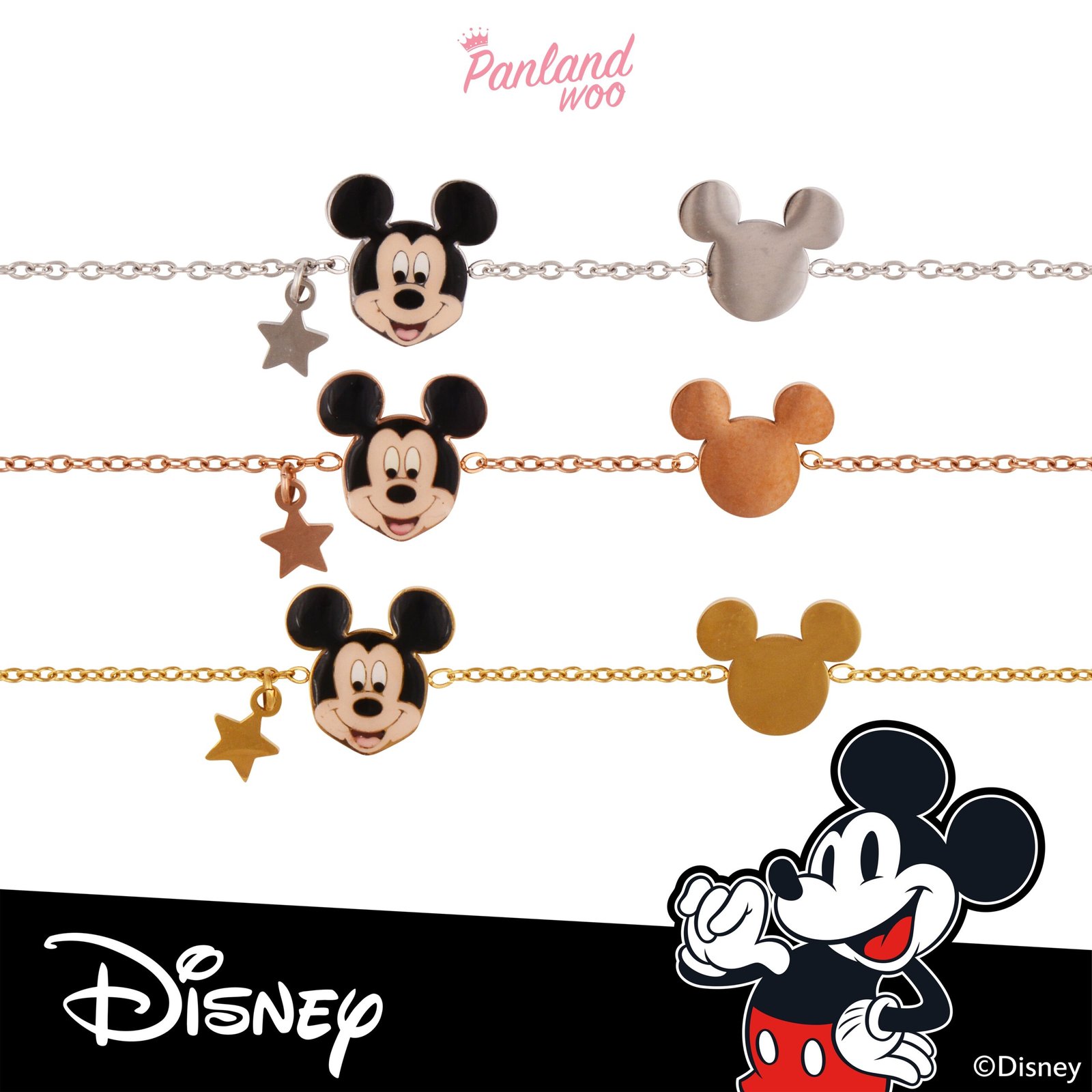 Panlandwoo - Mickey & Minnie Mouse Collection - Gelang Tangan Titanium Wanita Dresden Adjustable - Gambar 2