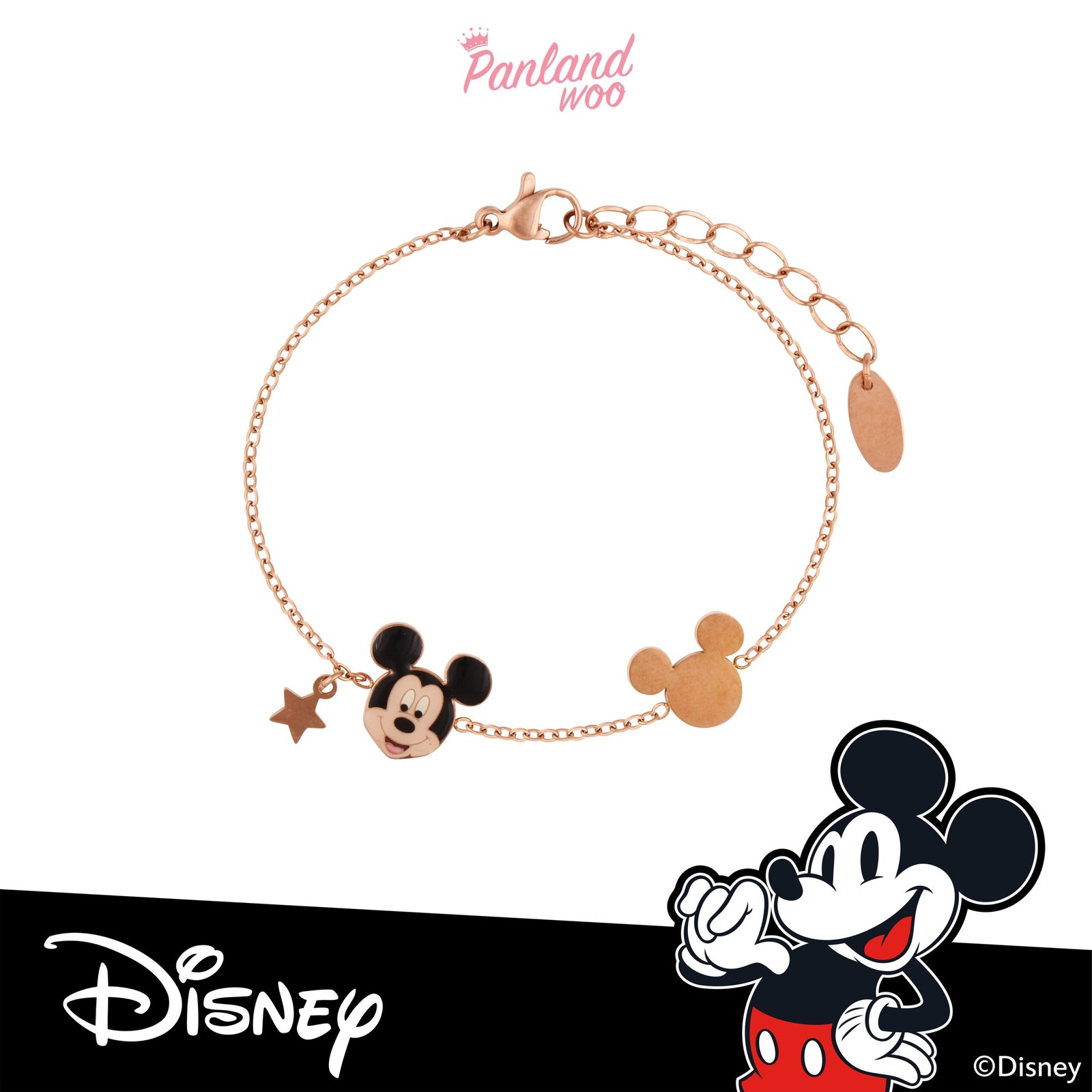 Panlandwoo - Mickey & Minnie Mouse Collection - Gelang Tangan Titanium Wanita Dresden Adjustable - Gambar 8