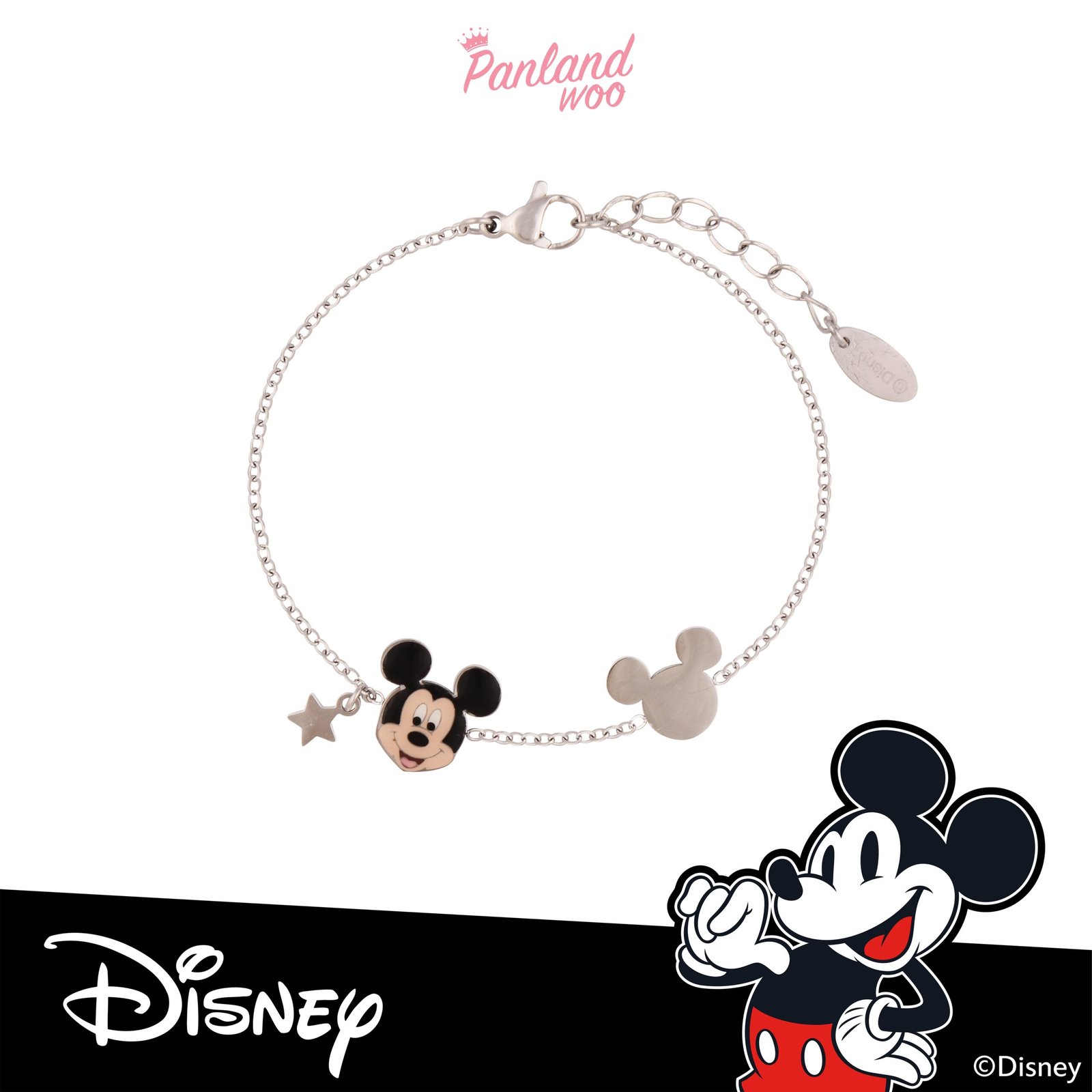 Panlandwoo - Mickey & Minnie Mouse Collection - Gelang Tangan Titanium Wanita Dresden Adjustable - Gambar 5