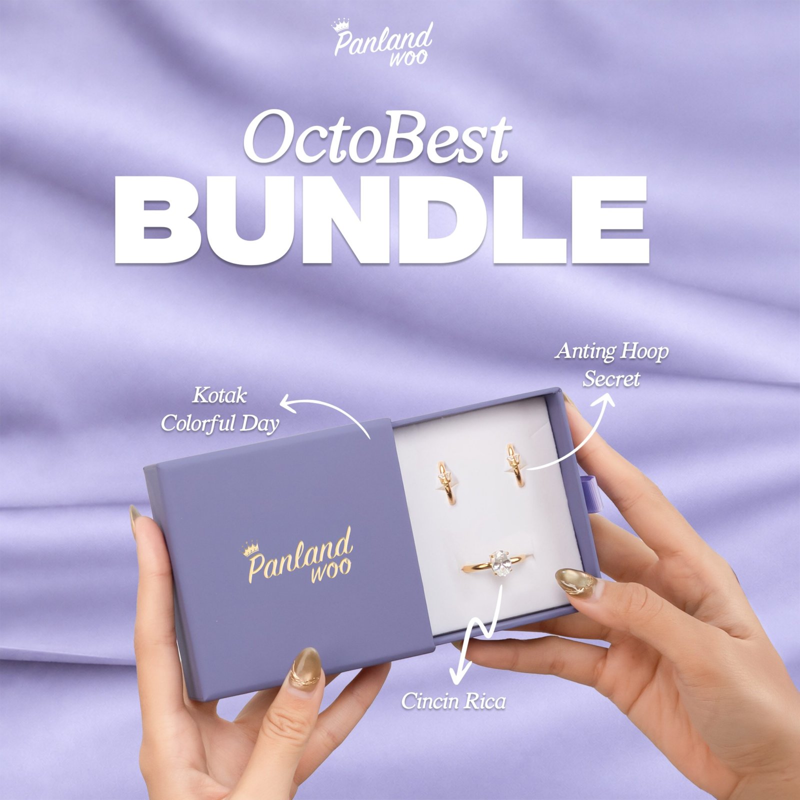 Panlandwoo - OctoBest Bundle - Beli Cincin Rica + Anting Hoop Secret Gratis Kotak Colorful Day