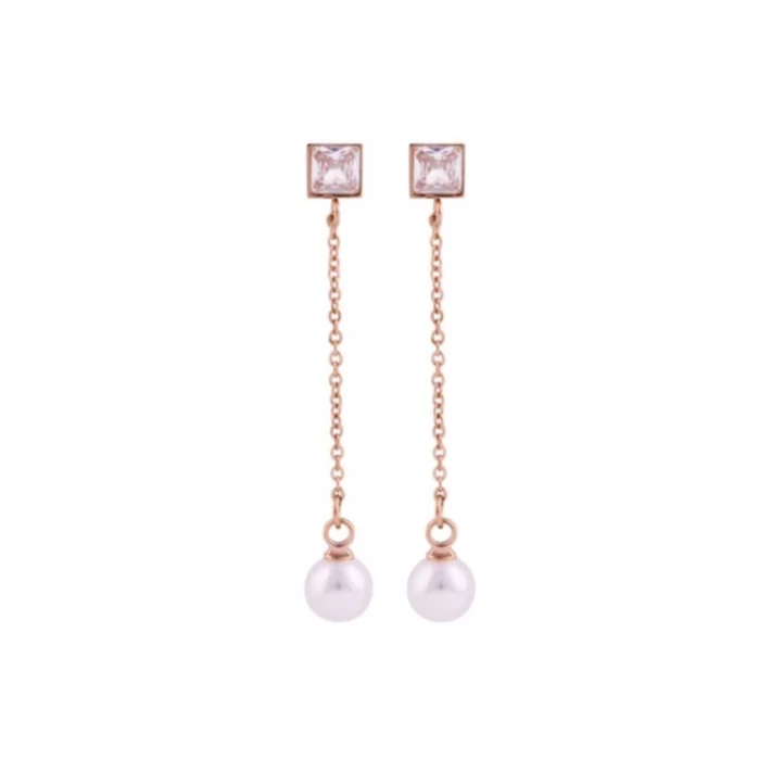 Anting Sweetie Pearly menjuntai dengan detail putih bulat