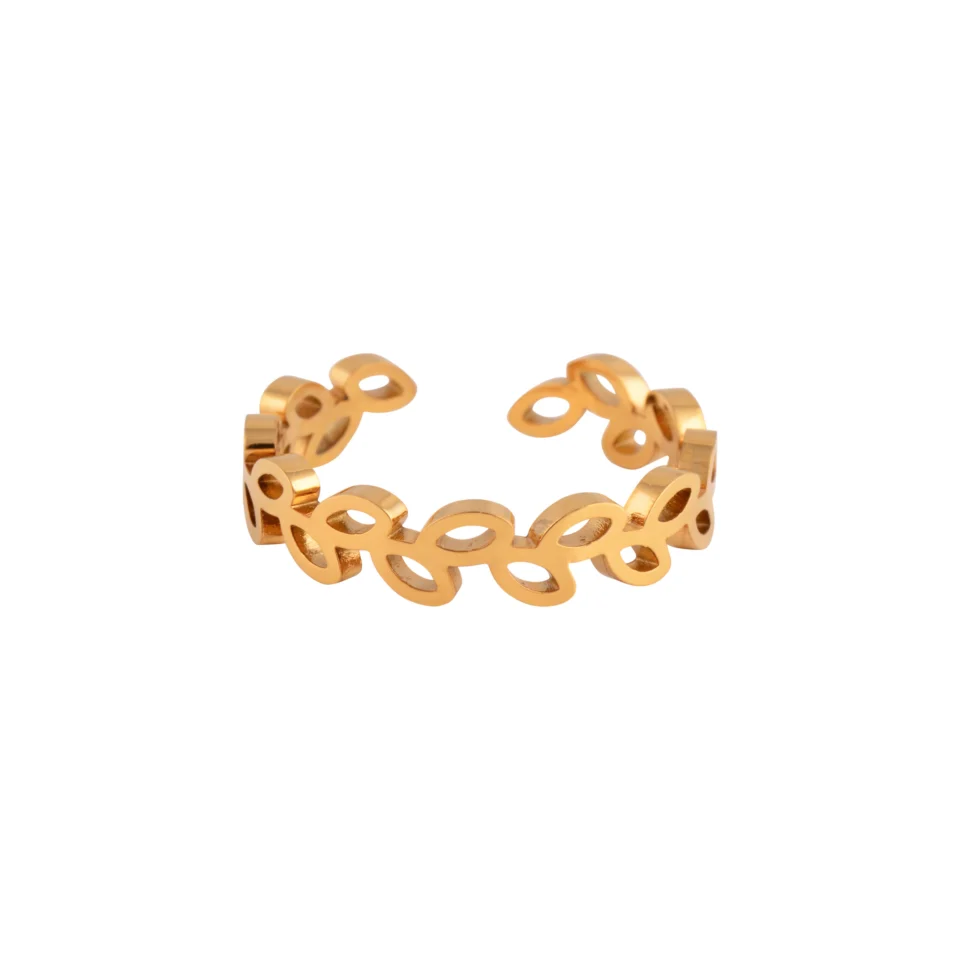 Cincin Glenna Gold dengan motif mata rantai dan band terbuka